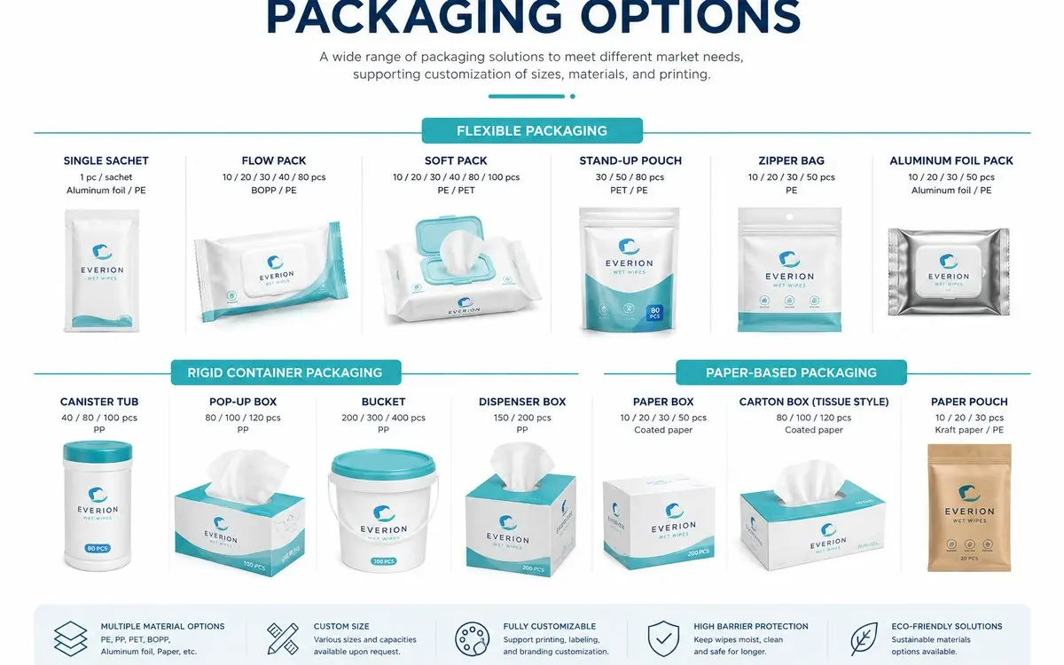 Custom wet wipes packaging options