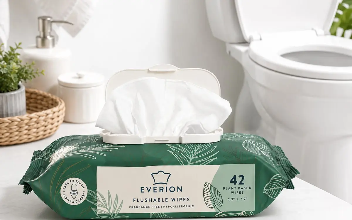 Flushable wet wipes for bathroom hygiene
