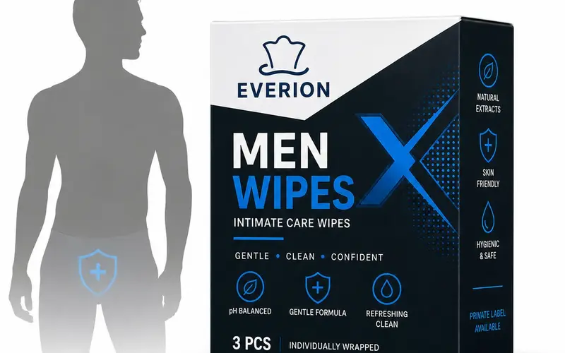 Men's intimate hygiene wipes for personal care