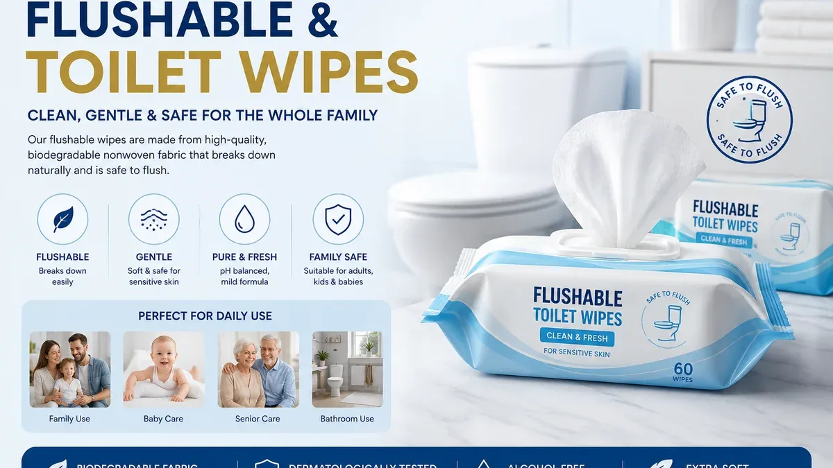 Flushable wet wipes for bathroom hygiene