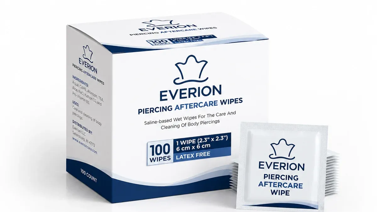Piercing and tattoo aftercare wipes packaging