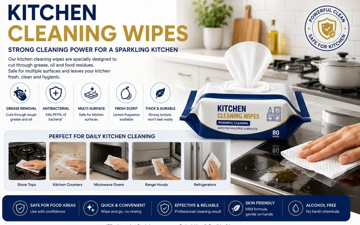 Kitchen cleaning wipes for household surfaces