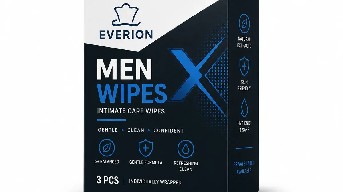 Men's intimate hygiene wipes for personal care