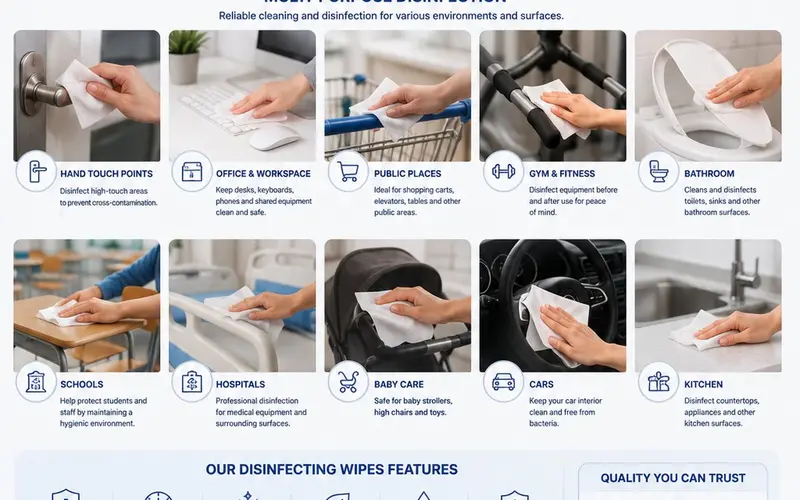 Disinfecting wipes for surface cleaning