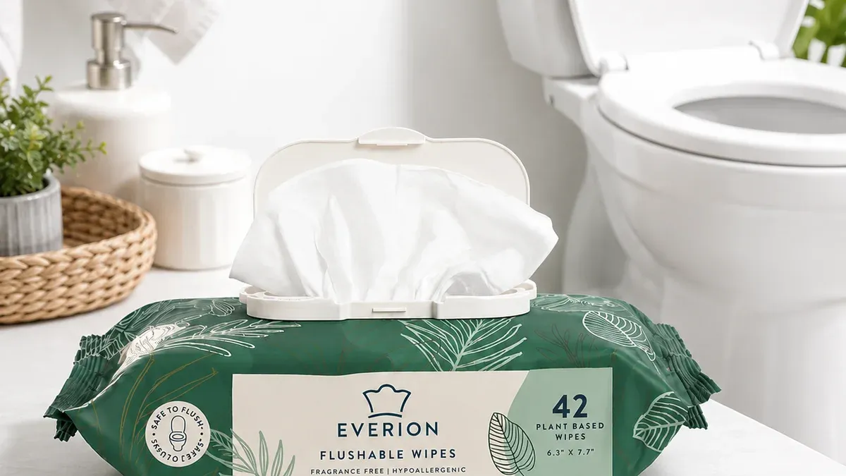 Flushable wet wipes for bathroom hygiene